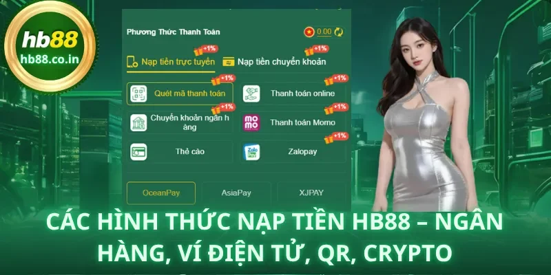 Các hình thức nạp tiền HB88 – ngân hàng, ví điện tử, QR, crypto