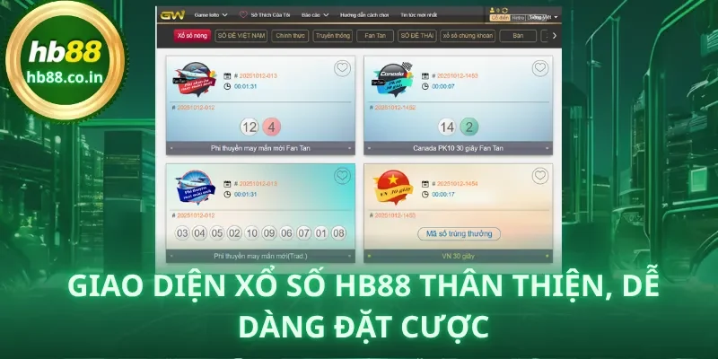 Giao diện Xổ Số HB88 thân thiện, dễ dàng đặt cược.
